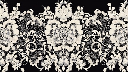 Elegant Off-White Lace Floral Border: A Dramatic Black and White Watercolor Design