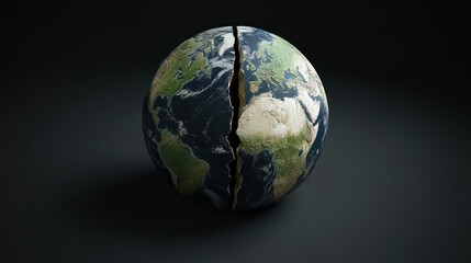 Cracked Earth Globe, Dark Background, Environmental Crisis