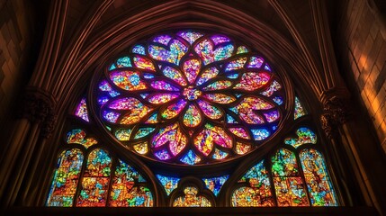Radiant Rose Window: A Gothic Stained Glass Masterpiece