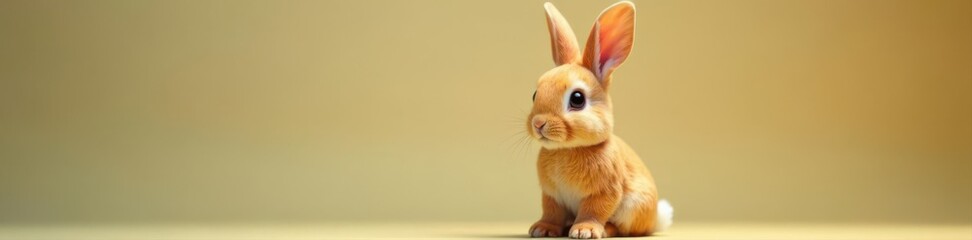 Obraz premium Adorable orange bunny rabbit sits upright, front view , juvenile, livestock, vibrant