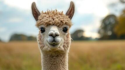 Obraz premium Playful alpaca in a field