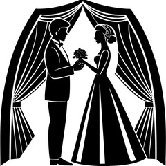 A silhouette of a couple standing at the altar, exchanging vows in a romantic and emotional moment 