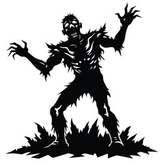 Silhouette Zombie Walking Amongst the Trees and Grass in a Full Moon Background