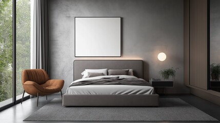 A modern and minimalist bedroom.	
