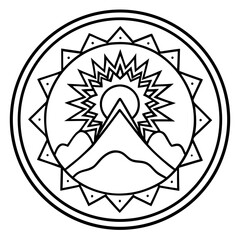 Volcano-themed mandala drawing