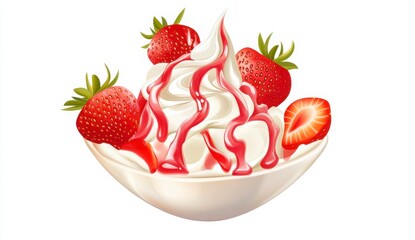 Closeup Strawberry Dessert In White Bowl