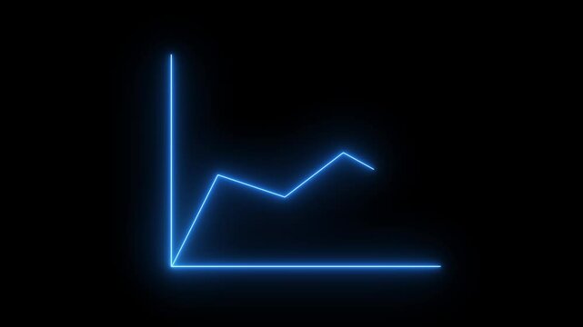 A neon business graph up to a down blue arrow with an animated. Animation of a neon blue arrow chart graph on a black background. Video footage