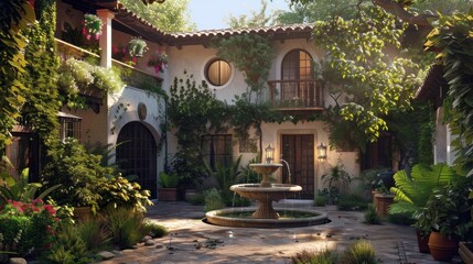 Obraz premium Tranquil Courtyard with Fountain