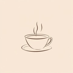 Fototapeta premium minimal coffee shop logo design, single line art of coffee cup with steam, neutral brown tones, cozy and modern style, sans-serif font.