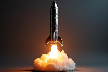 Naklejka premium Rocket launch event space exploration digital art indoor environment low angle view innovation