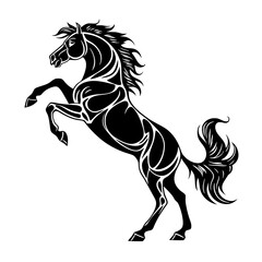 Majestic Rearing Horse Silhouette – Bold Black and White Vector Equine Art on White Background