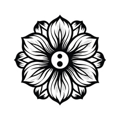Monochrome Floral Mandala Symmetrical, Black and White Flower Design