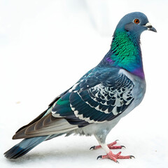 Fototapeta premium A beautiful, colorful pigeon on a white background.
