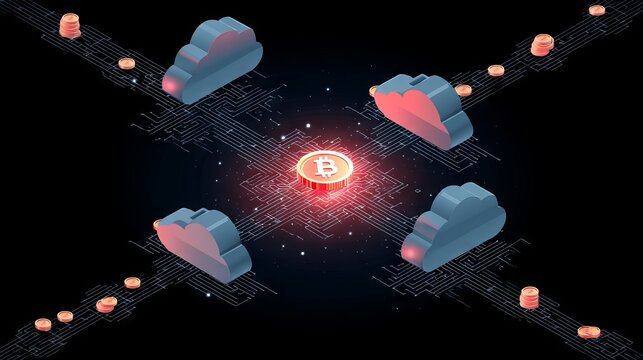 Futuristic decentralized blockchain network visualizing secure token transactions, AI-powered fintech cloud security, and smart contract supply chain protection for digital finance innovation