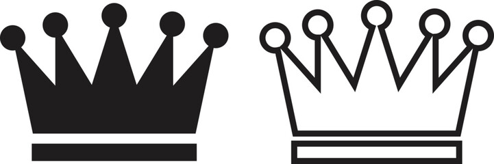 Crown medieval king royalty flat, outline icon set. Collection logos of crowns for royal persons, queen, princess. Vectors perfect for royalty or leadership concept isolated on transparent background.