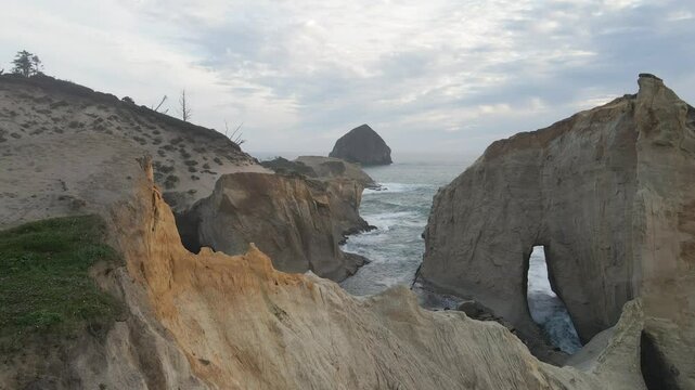 Rocky cliffs of Kape Kiwanada, aerial drone view