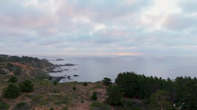 Quintay Chile Casablanca Valparaiso beach sea foam, morning drone travelling