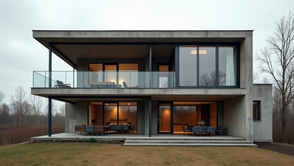 Fototapeta premium Contemporary loft-style home featuring a spacious balcony and industrial metal design elements in a trendy urban environment