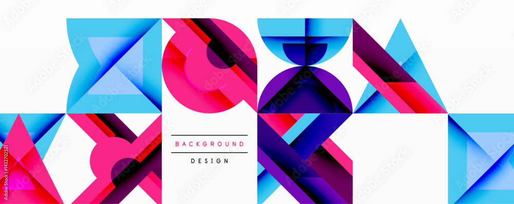 Aufkleber Abstract geometric composition. Vivid colors, overlapping shapes create dynamic visual effect. Modern design elements present.