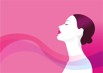 フェイス-ピンクが映える横顔の女性