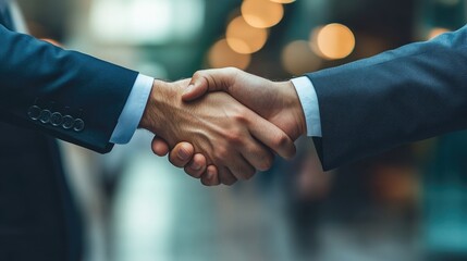 Businessmen making handshake with partner, greeting, dealing, merger and acquisition, business joint venture concept, for business, finance and investment background, teamwork and successful business.