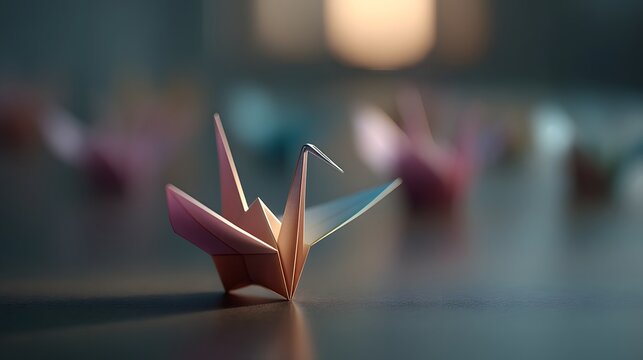 Origami crane crafted from holographic paper and digital brushstrokes - Powered by Adobe