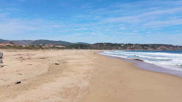 Quintay Chile Casablanca Valparaiso beach sea foam, morning drone travelling day