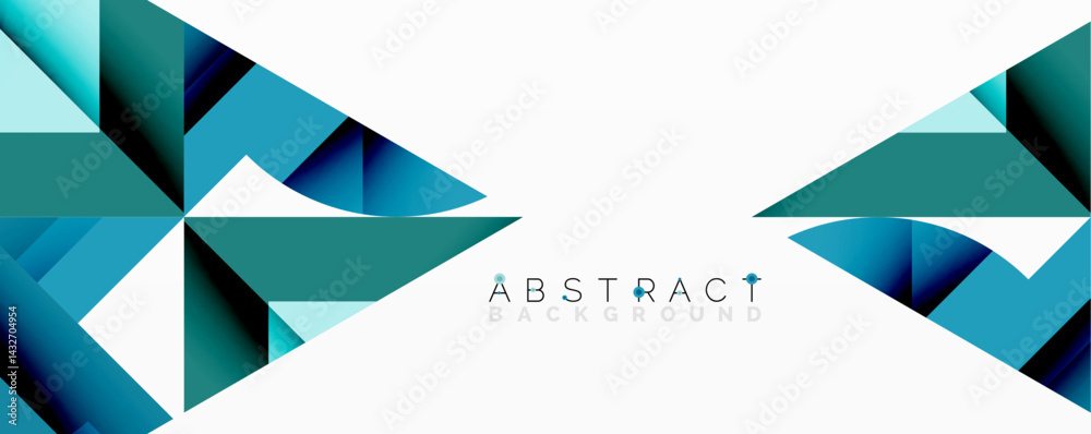 Poster geometric shapes create abstract design. blue hues dominate, contrasting with white space. modern ae