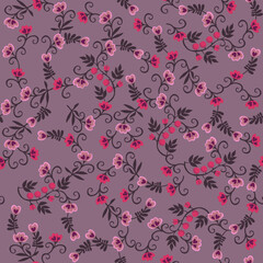 Delicate floral ornament on cocoa powder background. Beautiful seamless print for fabric.