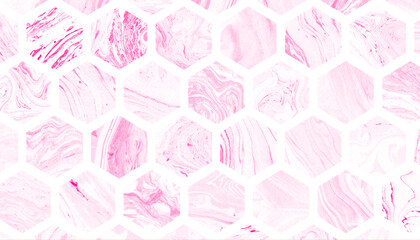 Obraz premium Abstract honeycomb pattern with pink and white marbled textures in a modern seamless design