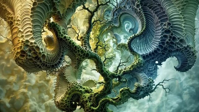 Tree branches morphing into intricate fractals 