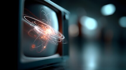 Cosmic galaxy loops on a retro TV screen with mixed media symbolism