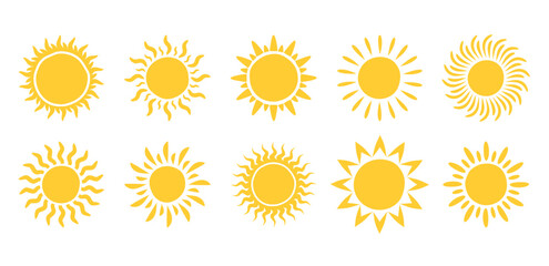 Set of 10 hand drawn sun icons, vector eps10 illustration