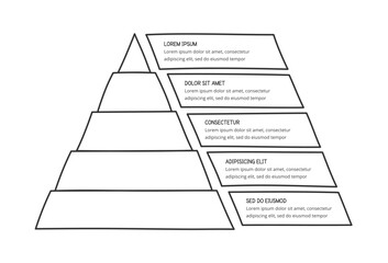 Hand drawn pyramid diagram with 5 segments, doodle infographics, vector eps10 illustration
