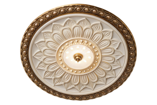 Ornate ceiling light fixture with floral design isolated with transparent background