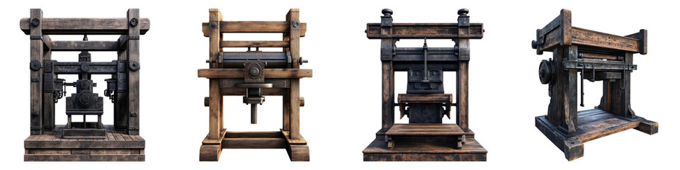 Naklejka premium Gutenberg press Isolated on transparent background. PNG , Set of