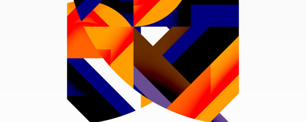 Abstract geometric composition. Bold colors intersect, creating dynamic visual impact. Shapes suggest depth, movement, modern design.