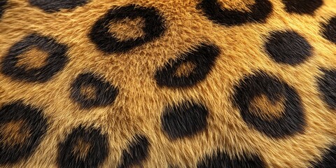 An ultra-detailed macro close-up of a leopards fur, focusing on the golden-yellow base with dark spots