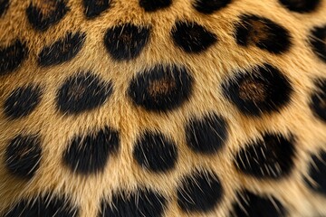 An ultra-detailed macro close-up of a leopards fur, focusing on the golden-yellow base with dark spots
