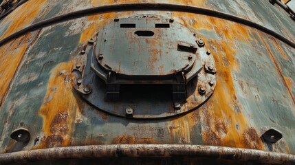 Rusty metal tank with access hatch