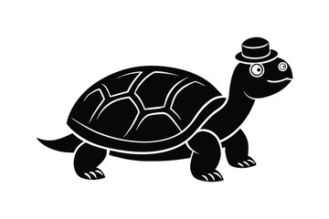 Silhouette art illustration of a turtle with a tiny hat.eps