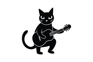 Silhouette art illustration of a cat playing a guitar.eps