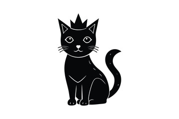Silhouette art illustration of a cat wearing a crown.eps