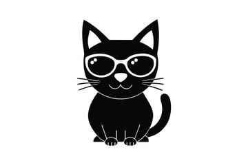 Silhouette art illustration of a cat wearing round sunglasses.eps
