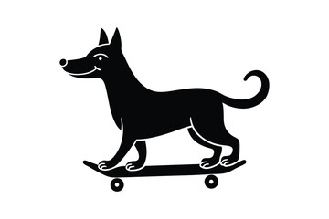 Silhouette art illustration of a dog riding a skateboard.eps