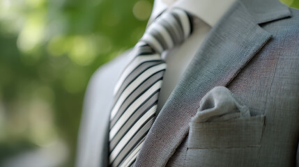Elegant Gray Suit with Striped Tie