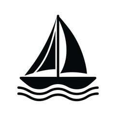 Sailboat Icon on Water Minimal Line Silhouette Vector Illustration