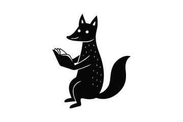 Silhouette art illustration of a fox reading a book.eps