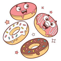 cute funny variety doughnut characters set collection