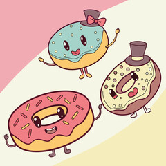 cute funny variety doughnut characters set collection